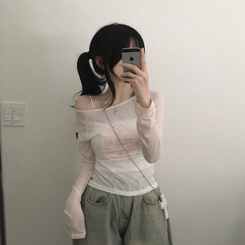 シースルーナンバーラグラン長袖Tシャツ PINK