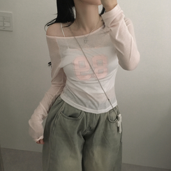 シースルーナンバーラグラン長袖Tシャツ PINK