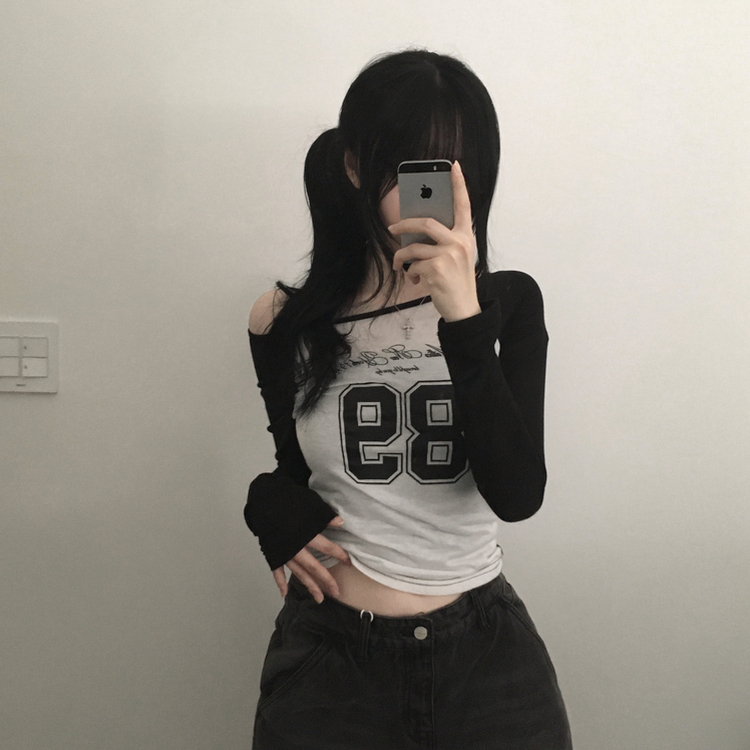 シースルーナンバーラグラン長袖Tシャツ BLACK