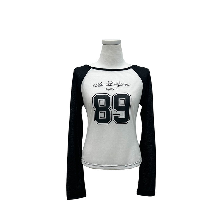 シースルーナンバーラグラン長袖Tシャツ