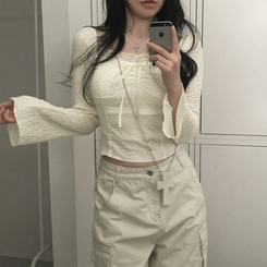 レースリボンパフブラウス BEIGE