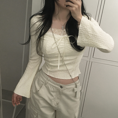 レースリボンパフブラウス BEIGE