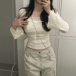 レースリボンパフブラウス BEIGE