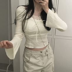 レースリボンパフブラウス BEIGE