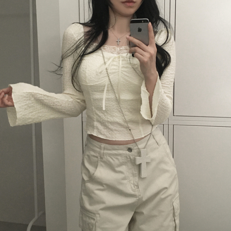 レースリボンパフブラウス BEIGE