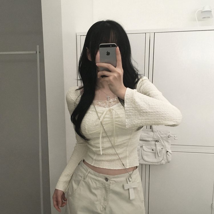 レースリボンパフブラウス BEIGE