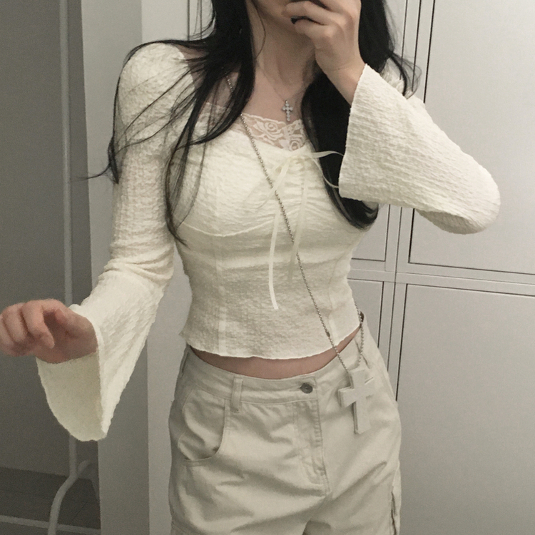 レースリボンパフブラウス BEIGE