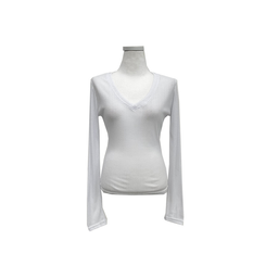 シースルーディープVネックリブ長袖Tシャツ