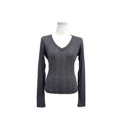 シースルーディープVネックリブ長袖Tシャツ