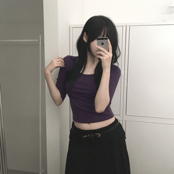 Uネックスリットスリム7分袖Tシャツ(6color) PURPLE