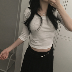 Uネックスリットスリム7分袖Tシャツ(6color) IVORY