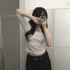 Uネックスリットスリム7分袖Tシャツ(6color) IVORY