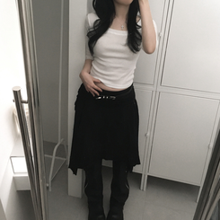 Uネックスリットスリム7分袖Tシャツ(6color) IVORY