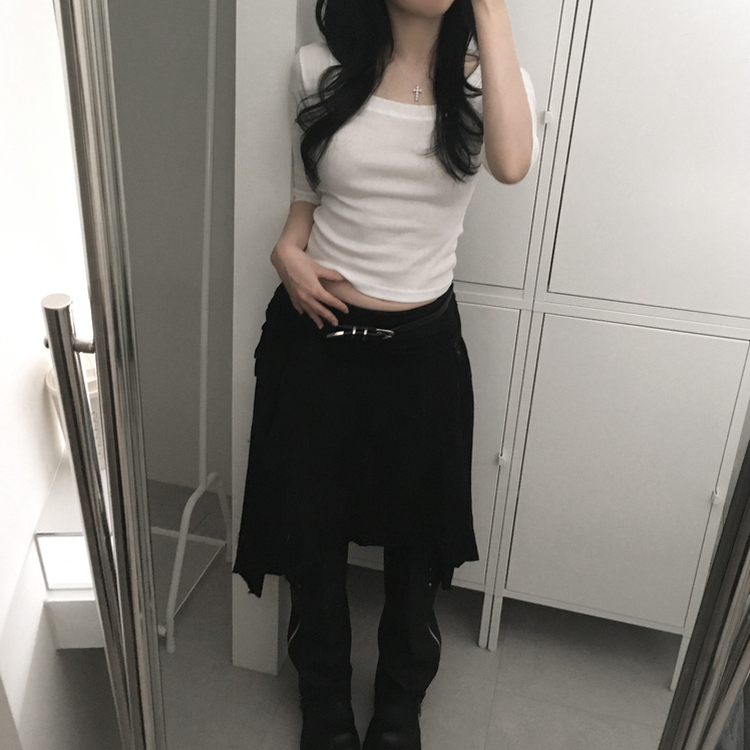 Uネックスリットスリム7分袖Tシャツ(6color) IVORY