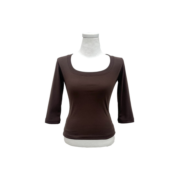 Uネックスリットスリム7分袖Tシャツ(6color)