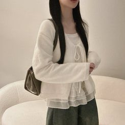 【SET】フリルキャミソール リボンニットカーディガン IVORY