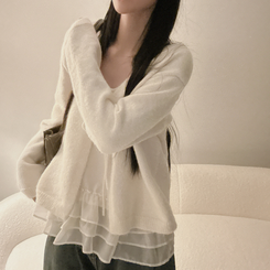【SET】フリルキャミソール リボンニットカーディガン IVORY