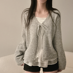 【SET】フリルキャミソール リボンニットカーディガン GREY