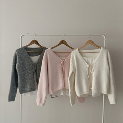 【SET】フリルキャミソール リボンニットカーディガン