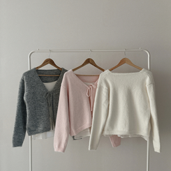 【SET】フリルキャミソール リボンニットカーディガン