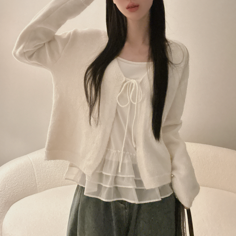 【SET】フリルキャミソール リボンニットカーディガン IVORY