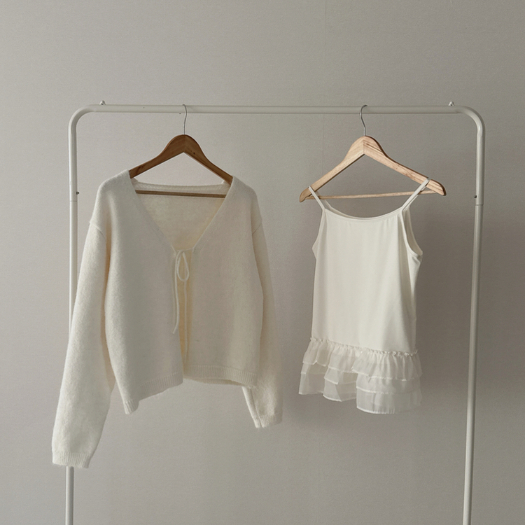 【SET】フリルキャミソール リボンニットカーディガン