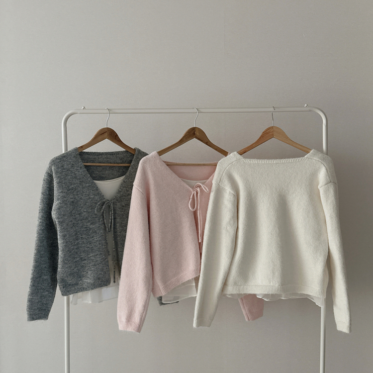 【SET】フリルキャミソール リボンニットカーディガン