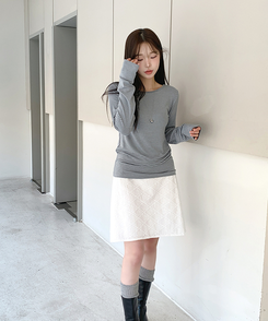 ストライプボートネックTシャツ SOFT BLUE