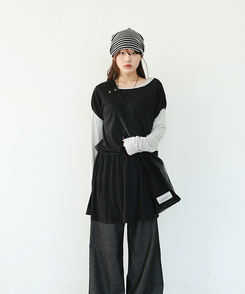 ストライプボートネックTシャツ IVORY