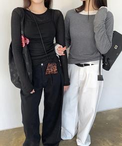 ストライプボートネックTシャツ CHARCOAL