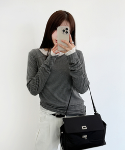 ストライプボートネックTシャツ CHARCOAL