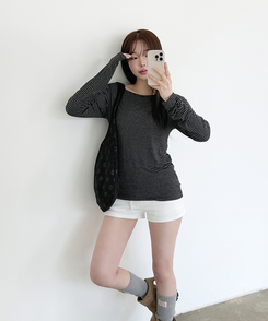 ストライプボートネックTシャツ BLACK