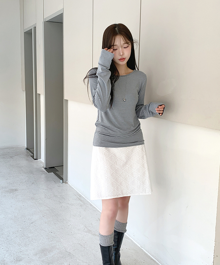 ストライプボートネックTシャツ SOFT BLUE