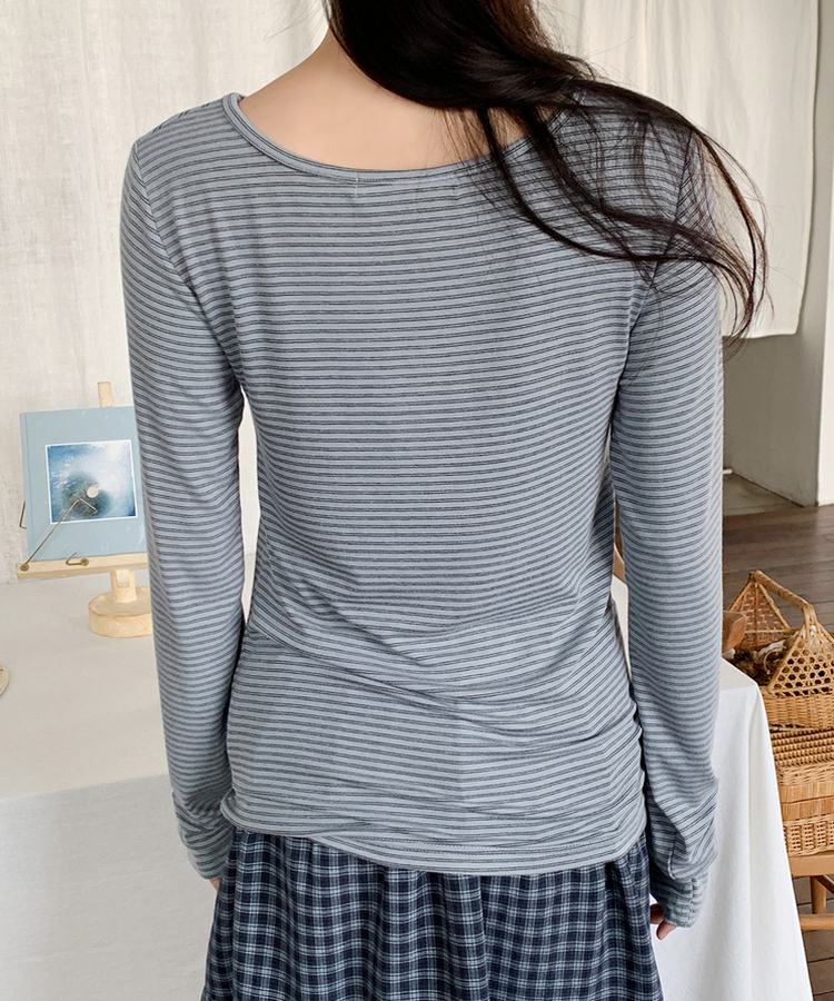 ストライプボートネックTシャツ SOFT BLUE