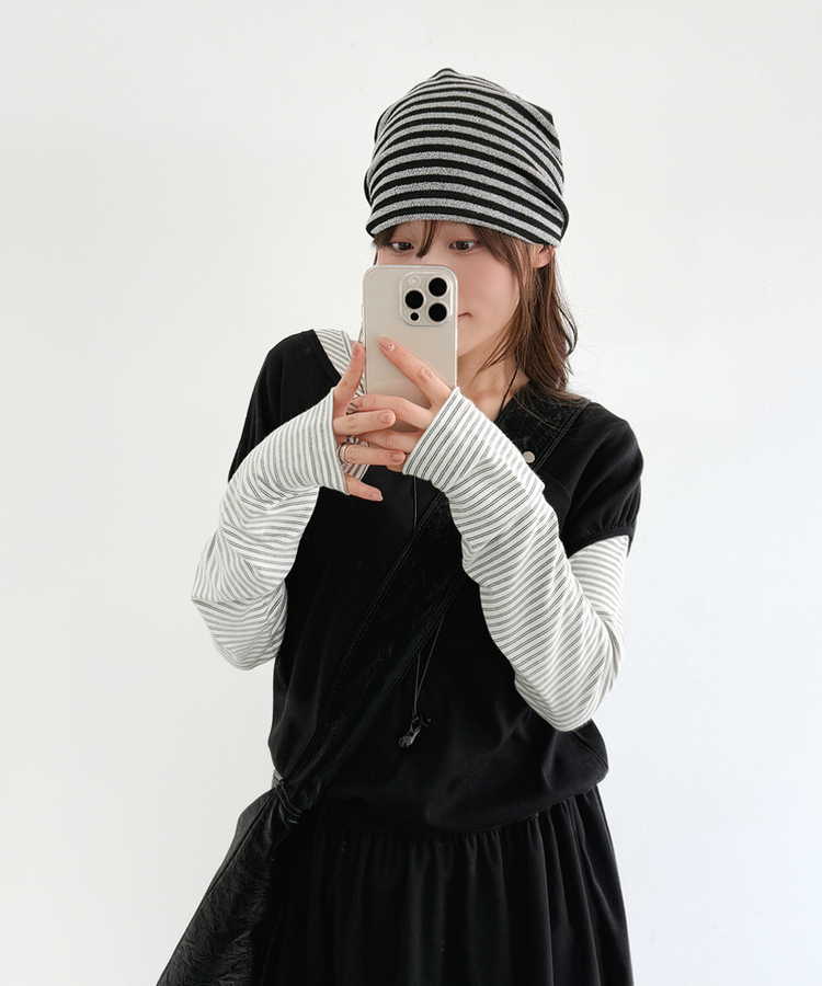 ストライプボートネックTシャツ IVORY