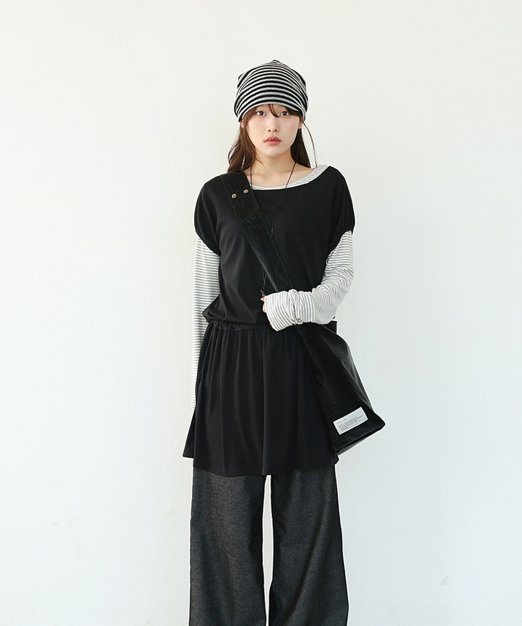 ストライプボートネックTシャツ IVORY