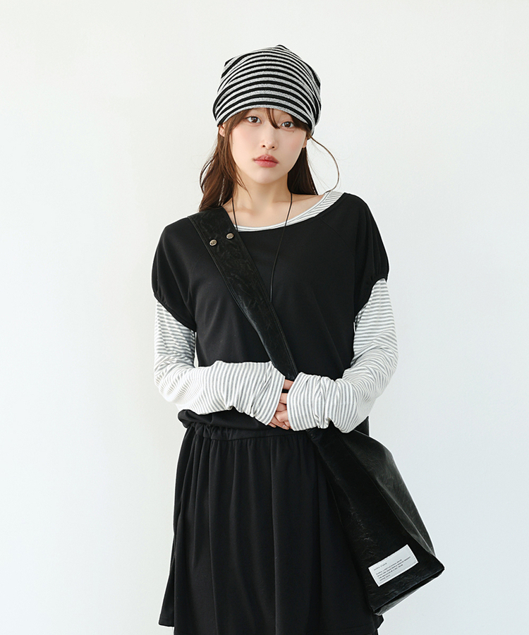 ストライプボートネックTシャツ IVORY