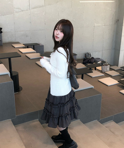 ビンテージチェックティアードミディスカート BLACK