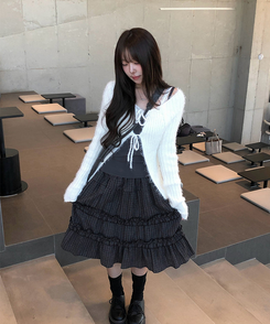 ビンテージチェックティアードミディスカート BLACK