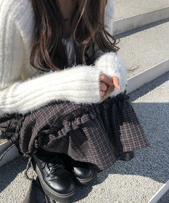 ビンテージチェックティアードミディスカート BLACK