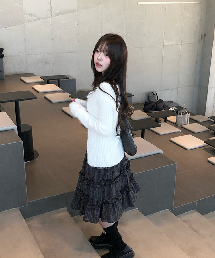 ビンテージチェックティアードミディスカート BLACK