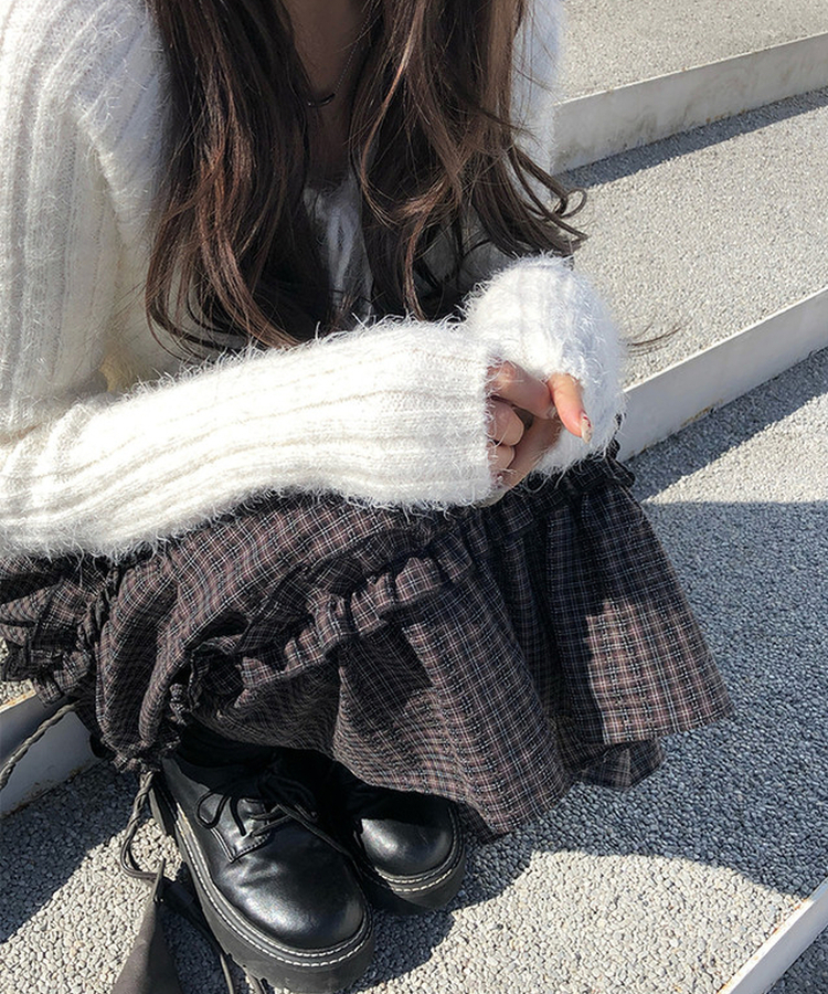 ビンテージチェックティアードミディスカート BLACK