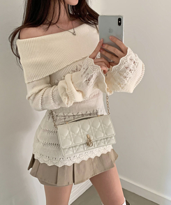 パンチングシースルーオフニット IVORY