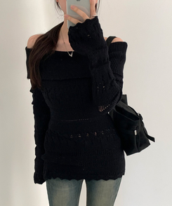 パンチングシースルーオフニット BLACK