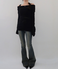 パンチングシースルーオフニット BLACK