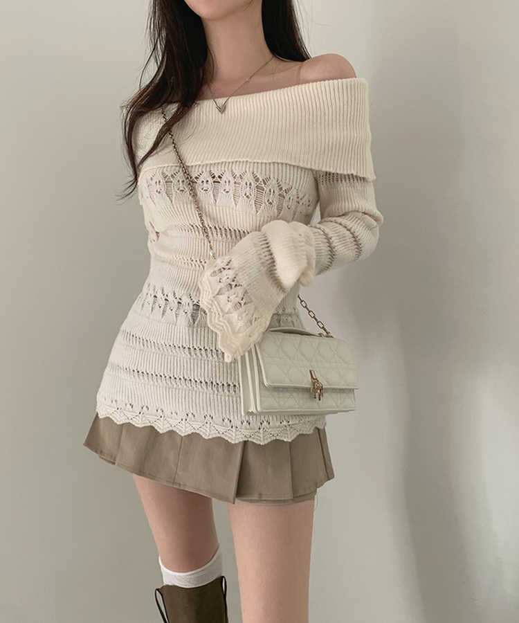 パンチングシースルーオフニット IVORY