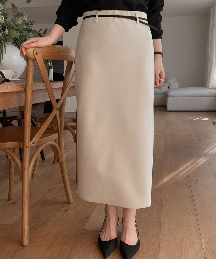 Hラインバンディングロングスカート CREAM