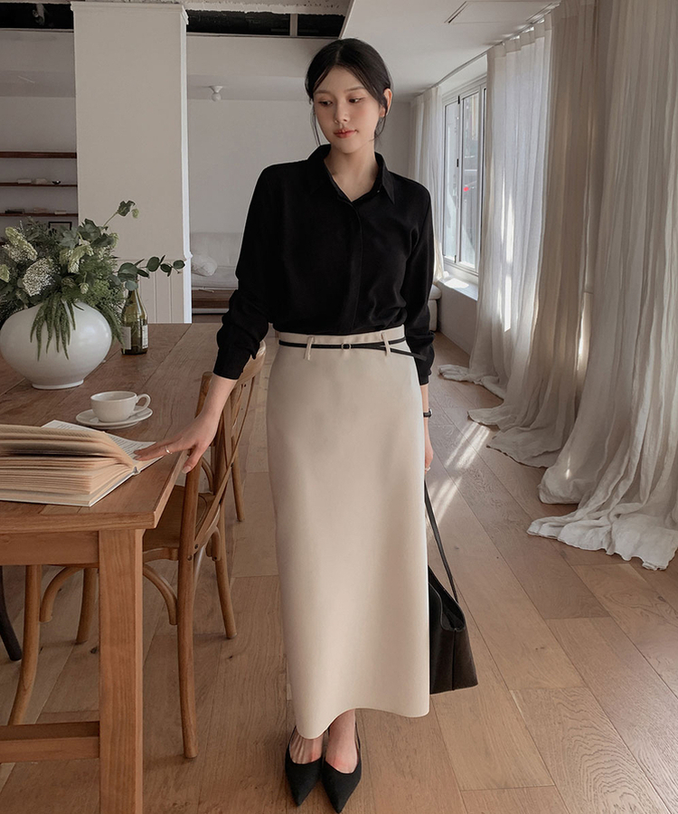 Hラインバンディングロングスカート CREAM