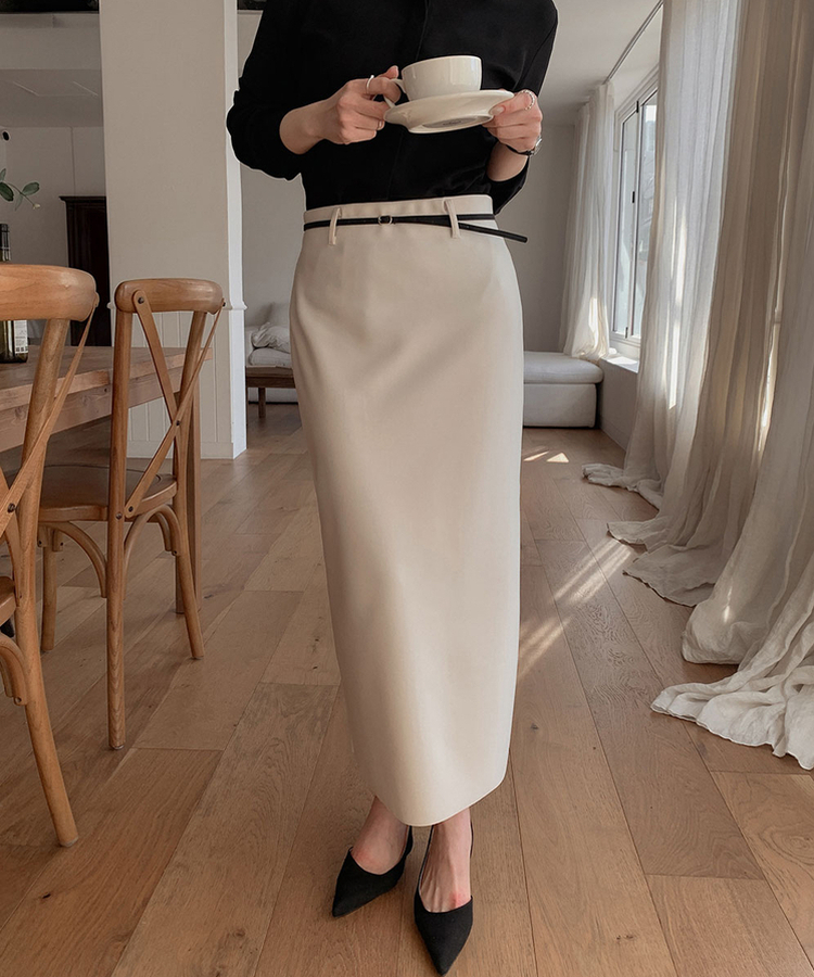 Hラインバンディングロングスカート CREAM