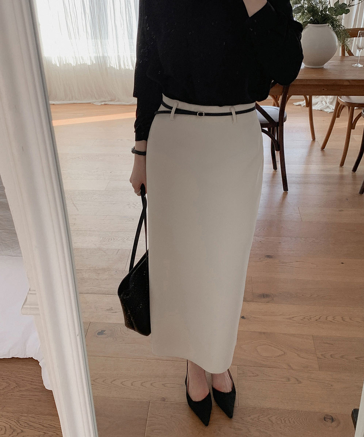 Hラインバンディングロングスカート CREAM